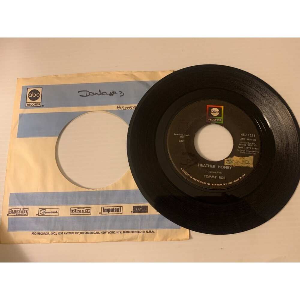 Vintage Tommy Roe 45 RPM Vinyl Single "Money Is My Pay" & "Heather Honey" ABC Re